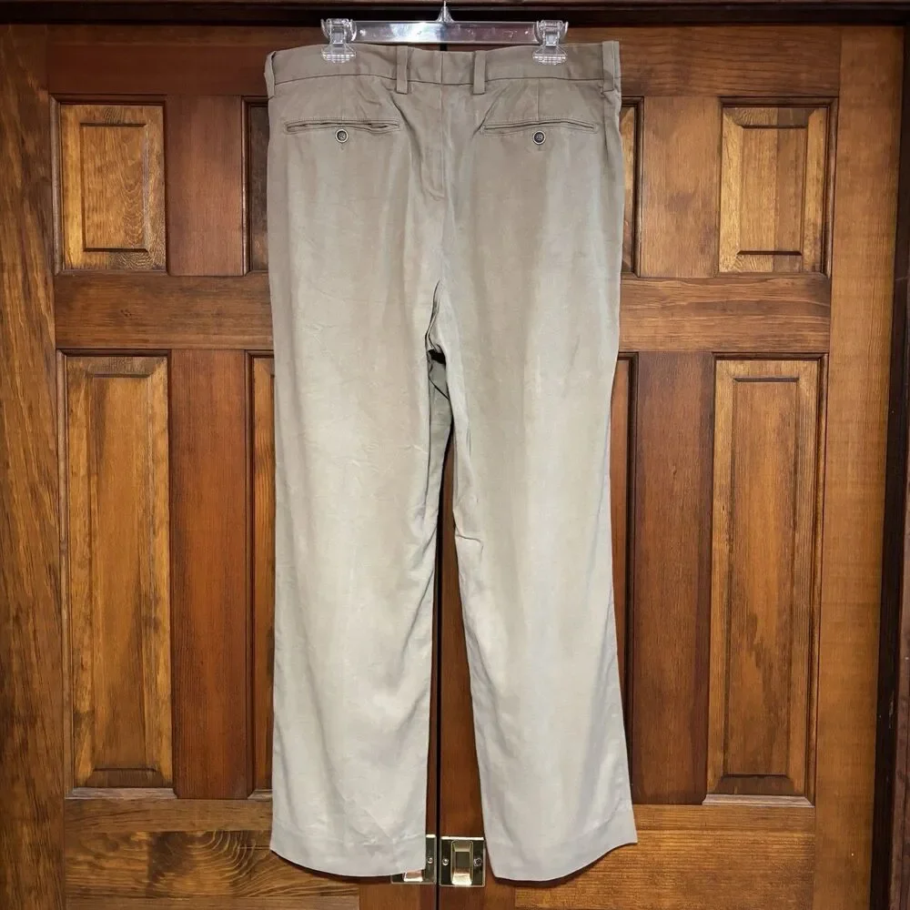 Tommy Bahama Silk Blend Pants Men's Size 34x30 Khaki Casual Beach Pleated